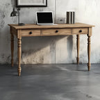 Wooden Writing Desk Turned Legs Three Drawer Classic Design
