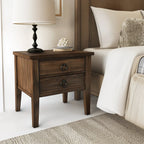 Rustic Wooden Nightstand Two Drawer Storage Accent Table