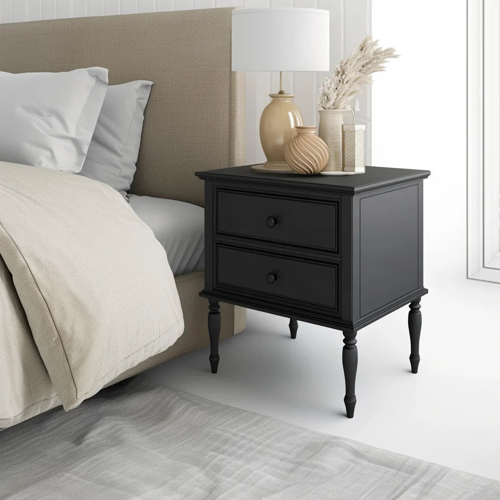 Vintage Black Nightstand Two Drawer Design