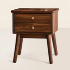 Wooden Nightstand Two Drawer Compact Mid Century Style
