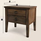 Rustic Wooden Nightstand Two Drawer Storage Accent Table