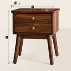 Wooden Nightstand Two Drawer Compact Mid Century Style