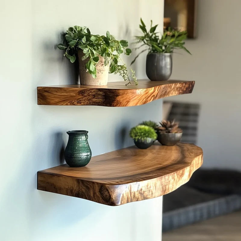 Rustic Corner Floating Shelf Space Saving Wall Display