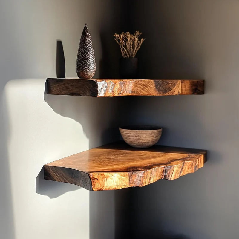 Rustic Corner Floating Shelf Space Saving Wall Display