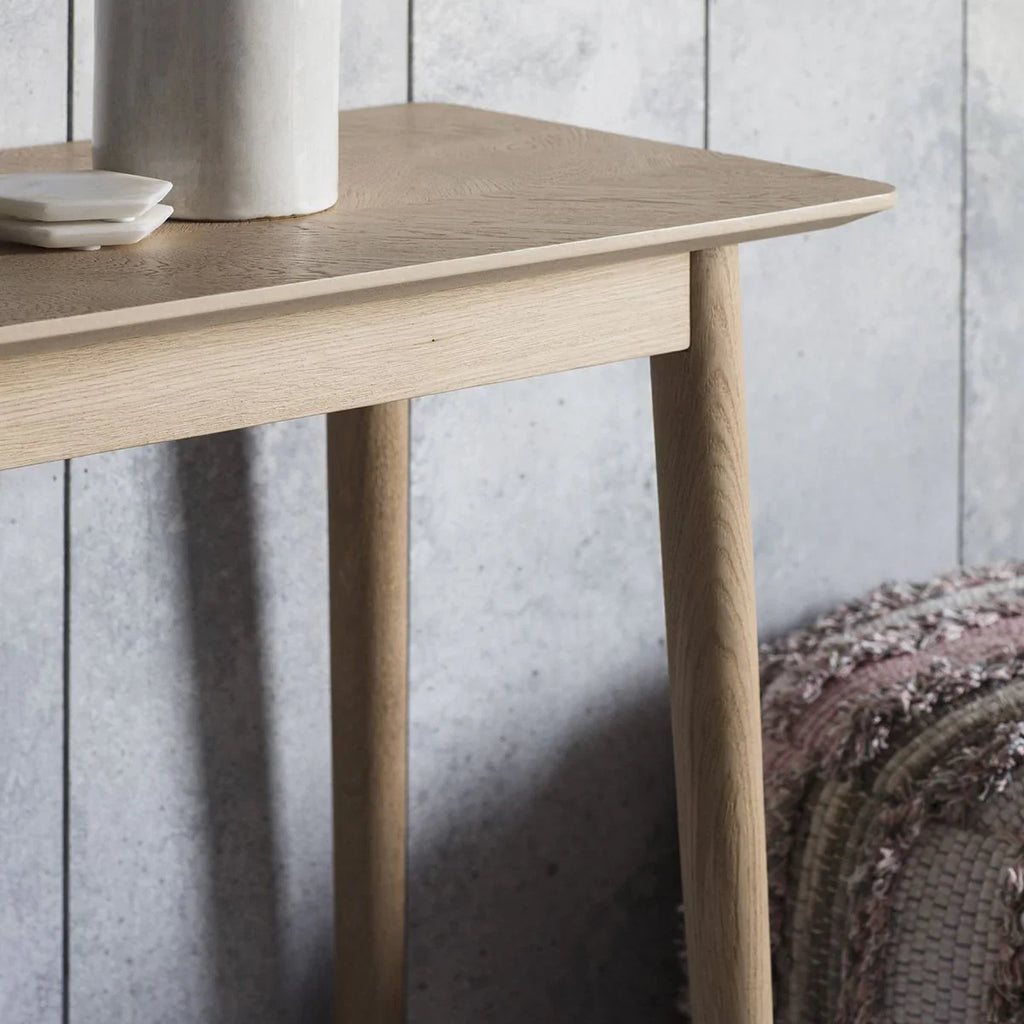 Scandinavian Console Table with tapered legs and slim design
