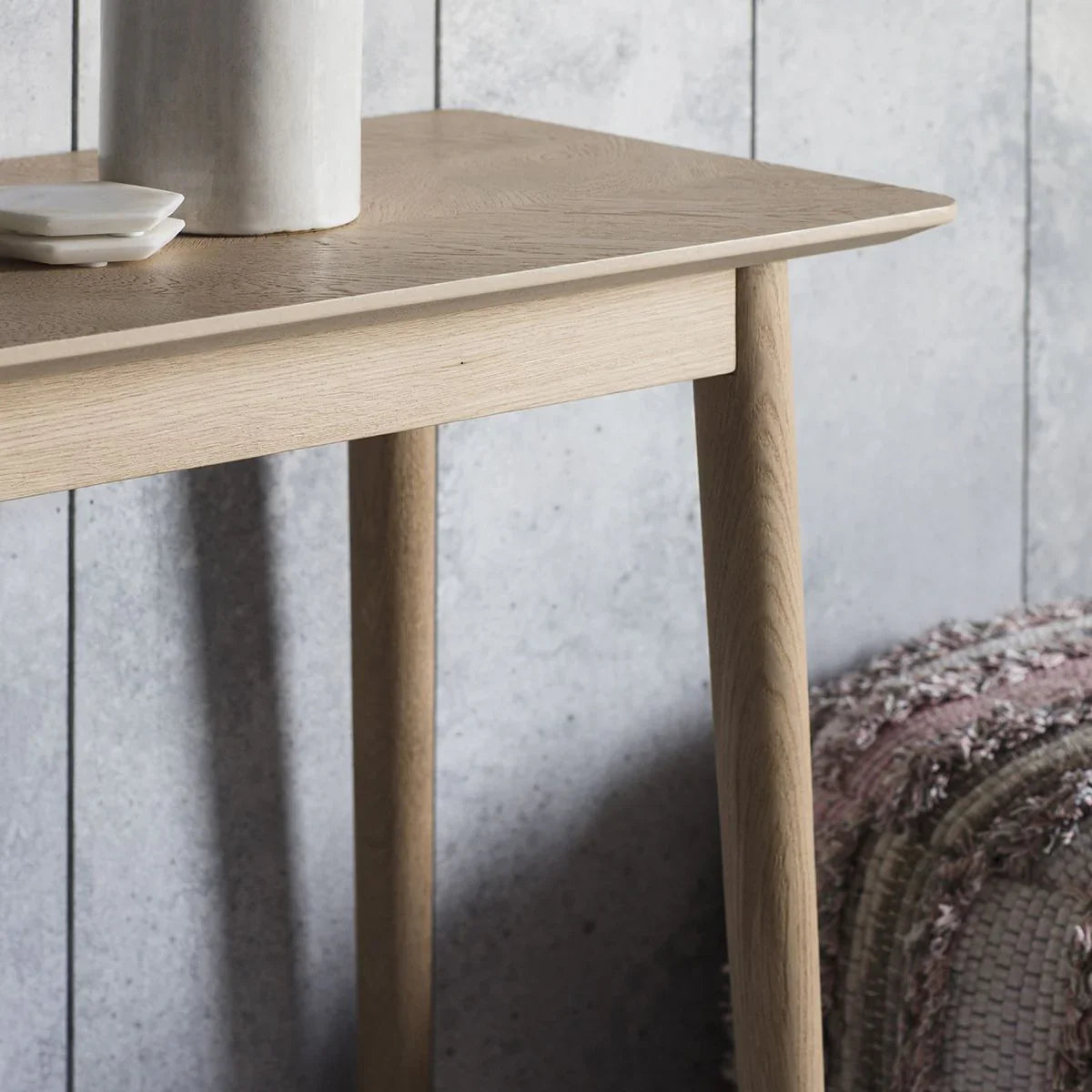 Scandinavian Console Table with tapered legs and slim design