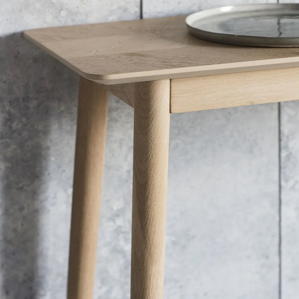 Scandinavian Console Table with tapered legs and slim design