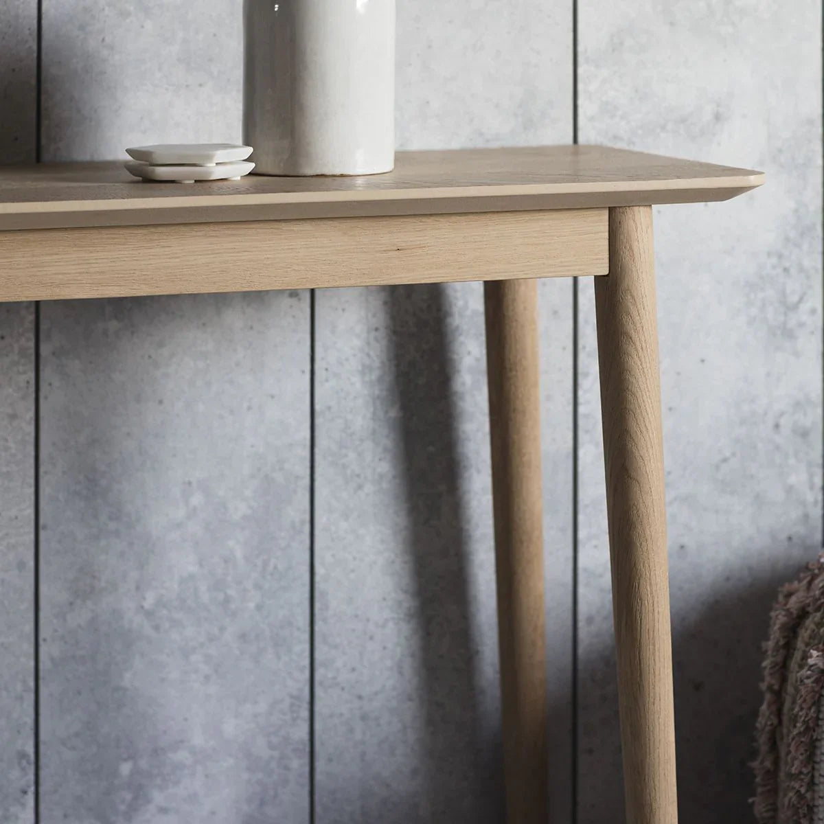 Scandinavian Console Table with tapered legs and slim design