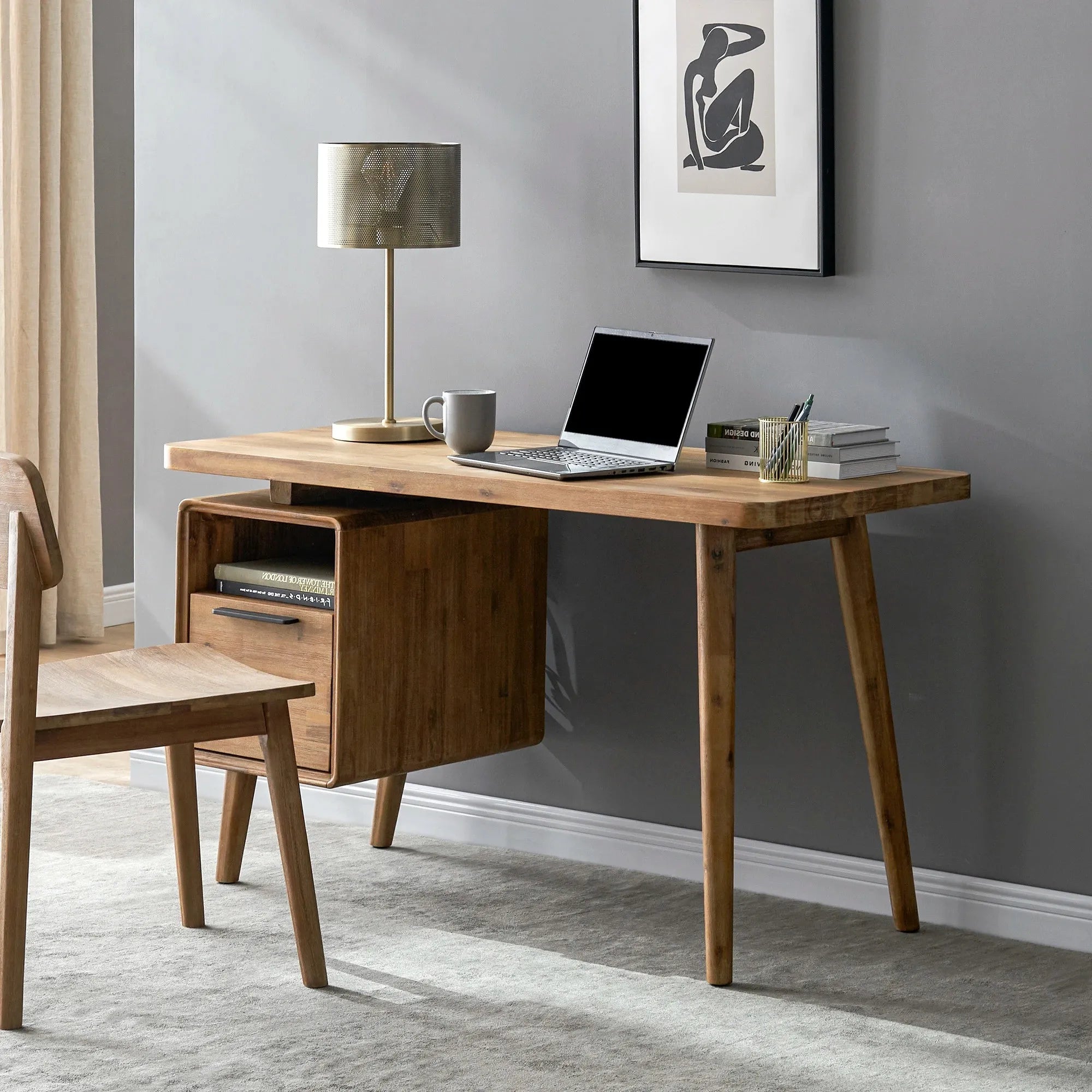 Scandinavian Writing Desk with a spacious tabletop and integrated storage perfect for modern workspaces