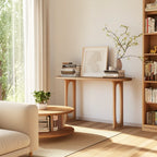Sculpted Console Table with cut-out legs styled in a cozy modern living room