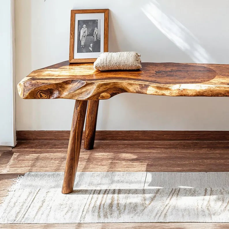 Rustic Live Edge Wooden Bench Modern Entryway Accent