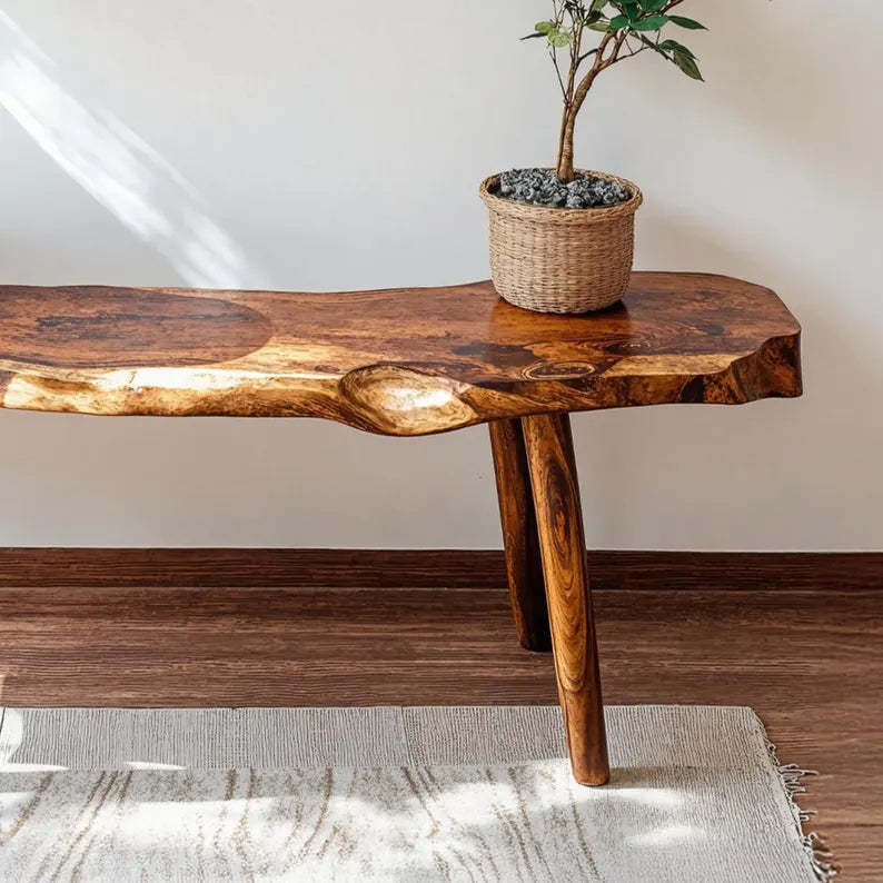 Rustic Live Edge Wooden Bench Modern Entryway Accent