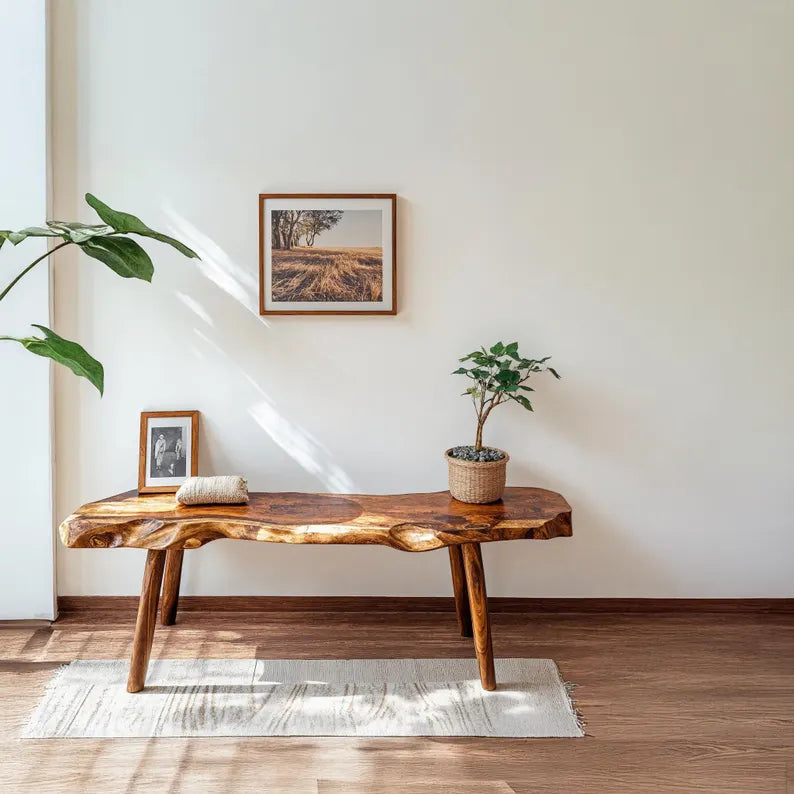 Rustic Live Edge Wooden Bench Modern Entryway Accent