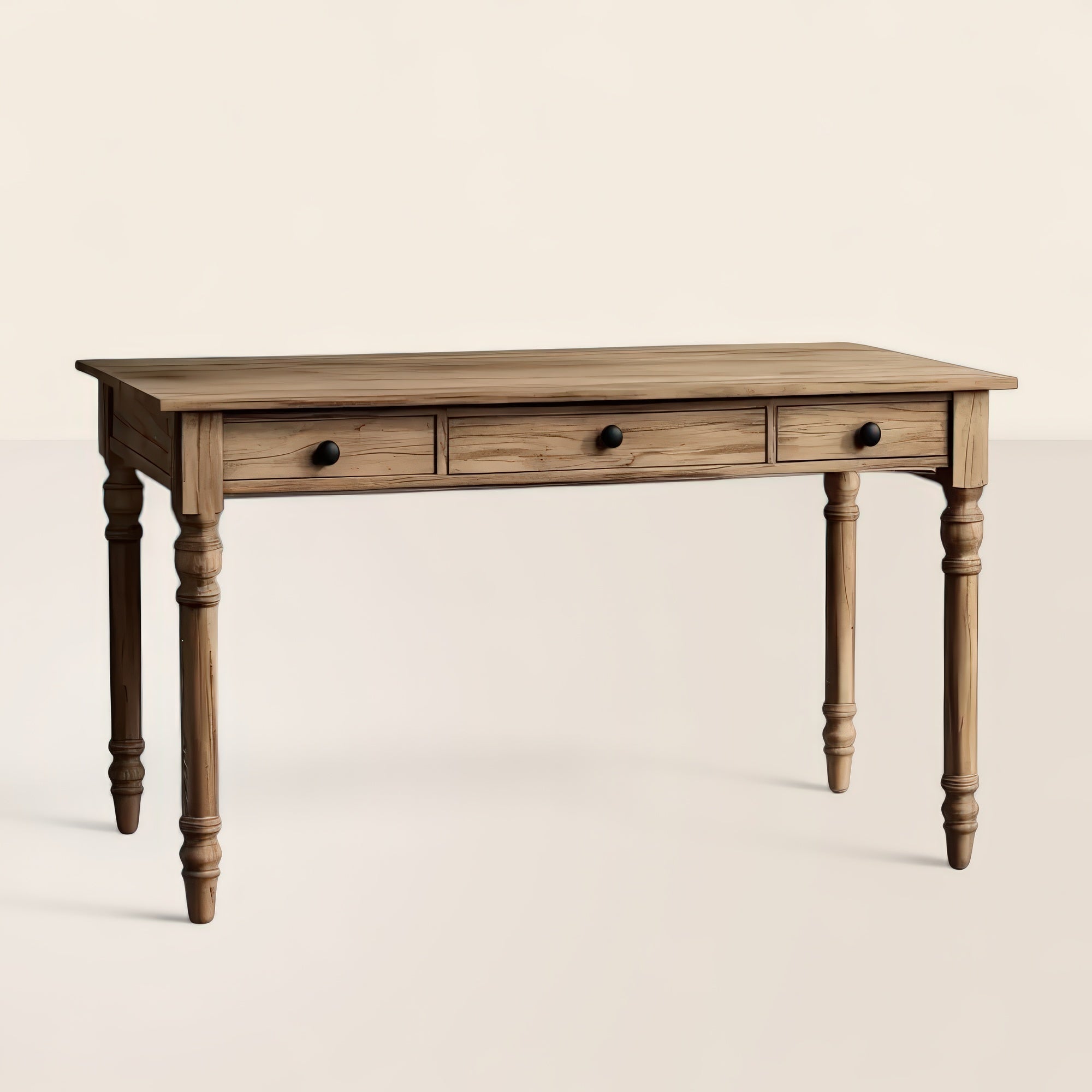 Wooden Writing Desk Turned Legs Three Drawer Classic Design